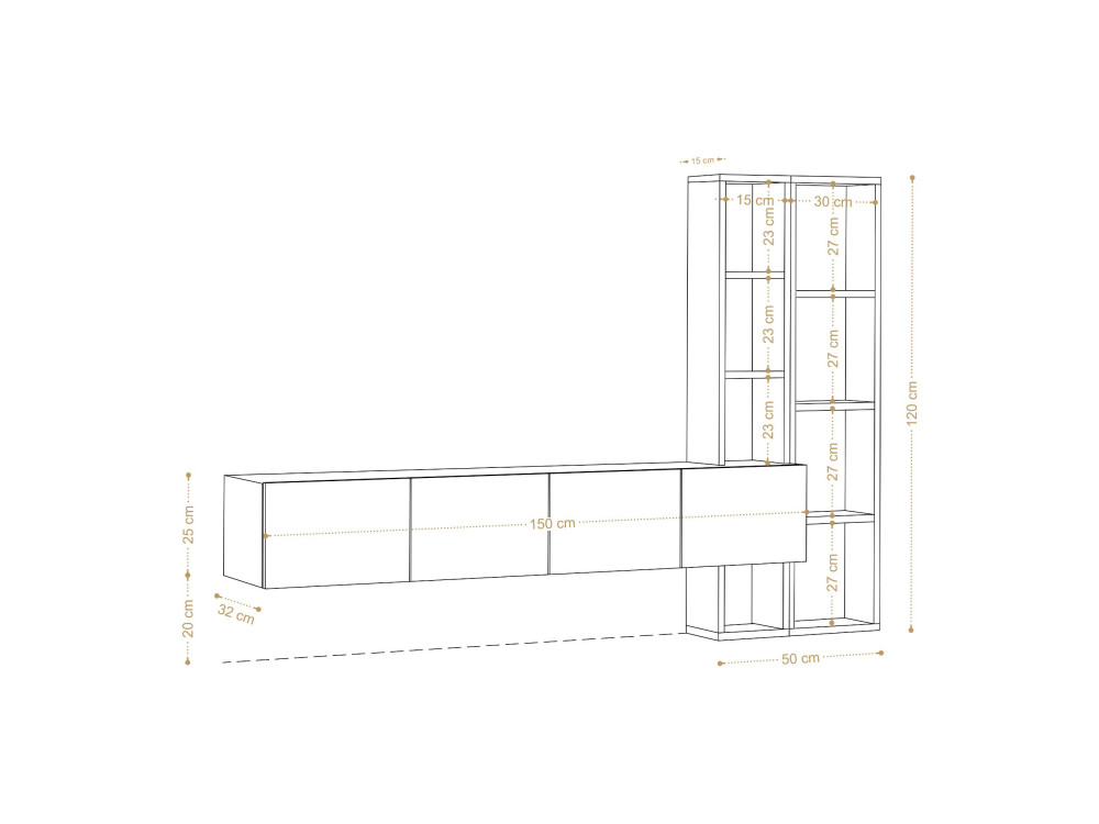 Porta TV in legno "Pana" - 182 x 32 x 25 cm - Bianco, Rovere