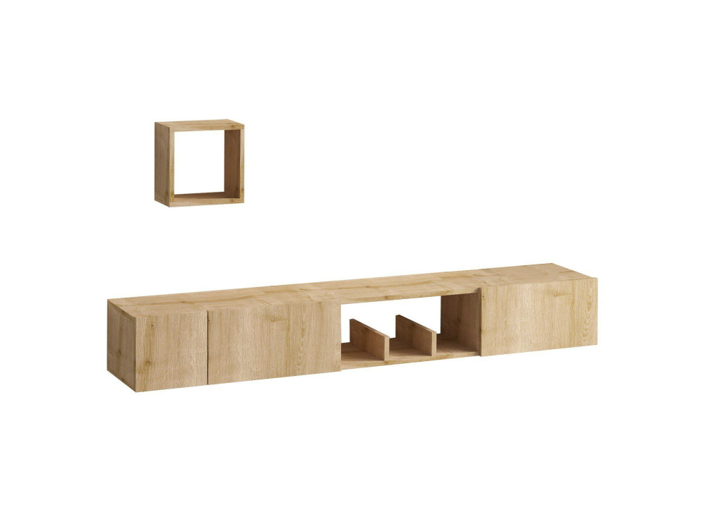 Porta TV in legno "Avior" con mensola a muro - 180 x 32 x 25 cm - Beige