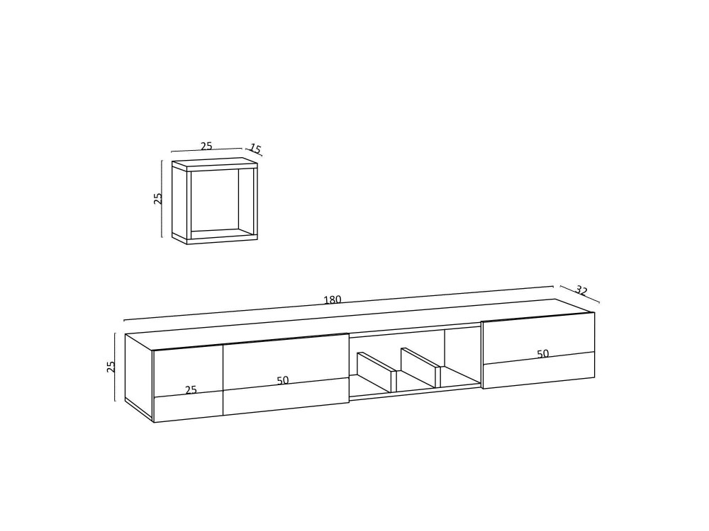 Porta TV in legno "Avior" con mensola a muro - 180 x 32 x 25 cm - Beige