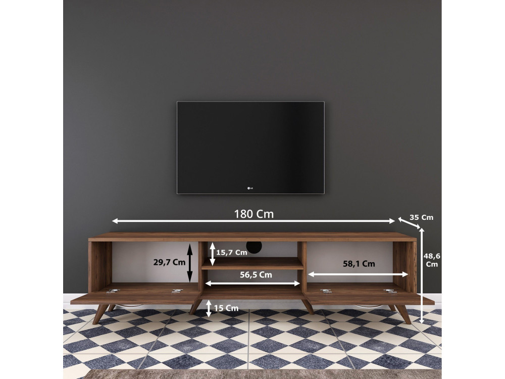 Porta TV in legno "Atik" - 180 x 35 x 48 cm - Marrone