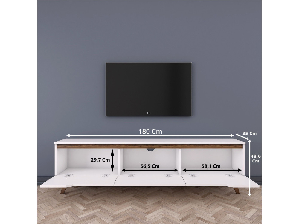 Porta TV in legno "Digi" - 180 x 35 x 48 cm - Marrone