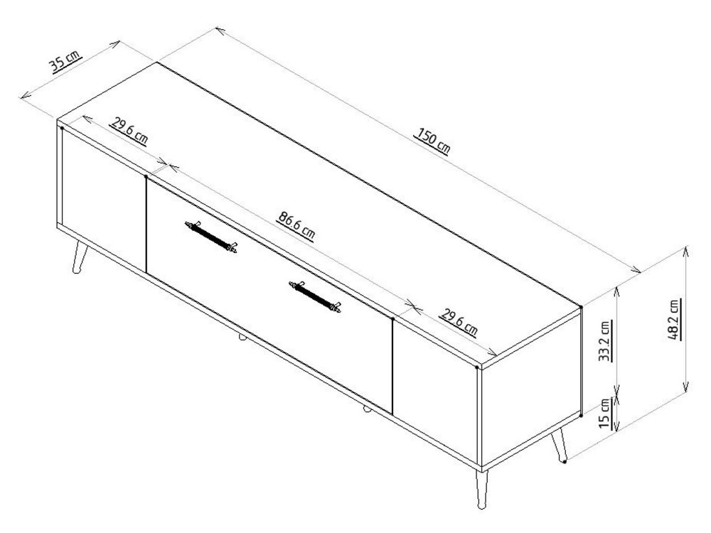 Porta TV in legno "Detas" - 150 x 35 x 48 cm - Argento