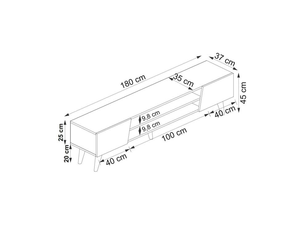 Porta TV in legno "Clark" - 180 x 37 x 45 cm - Marrone