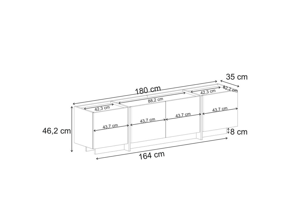 Mobile TV in legno "Lowen" - 180 x 35 x 46 cm - Bianco / Pino Atlantico