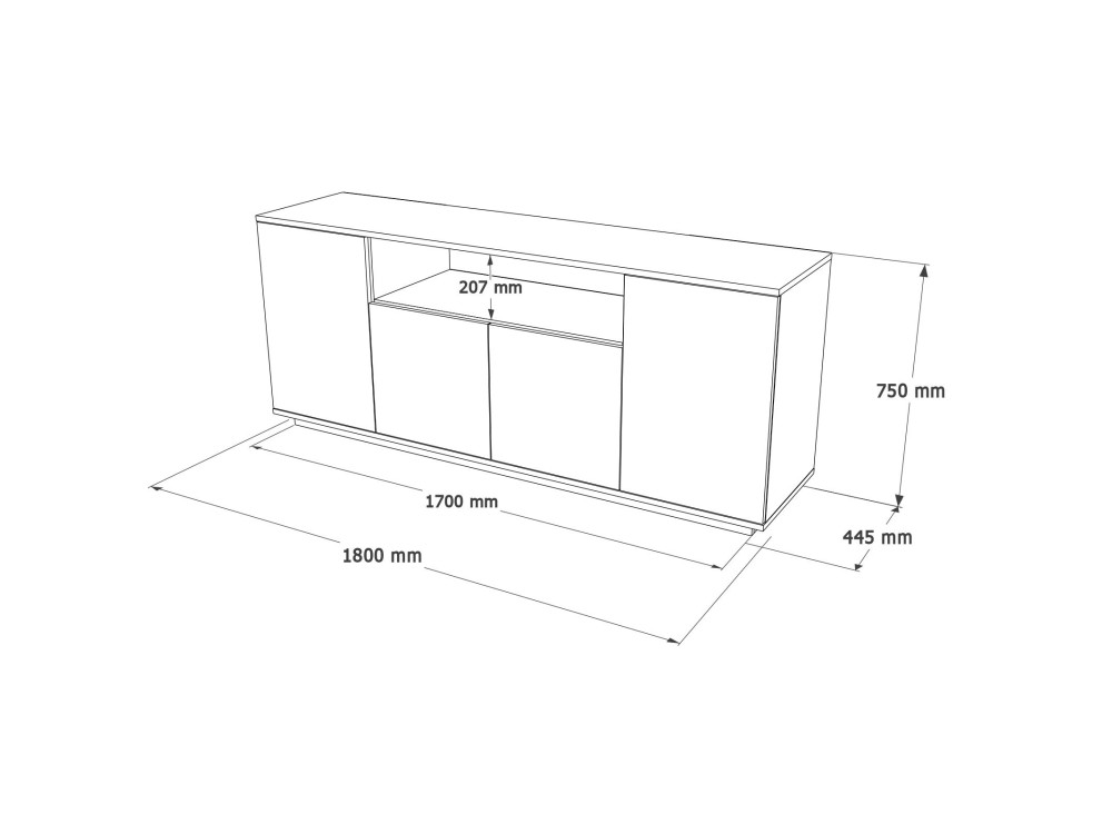 Credenza in legno "FR15" - 180 x 44 x 75 cm - Pino Atlantico Bianco