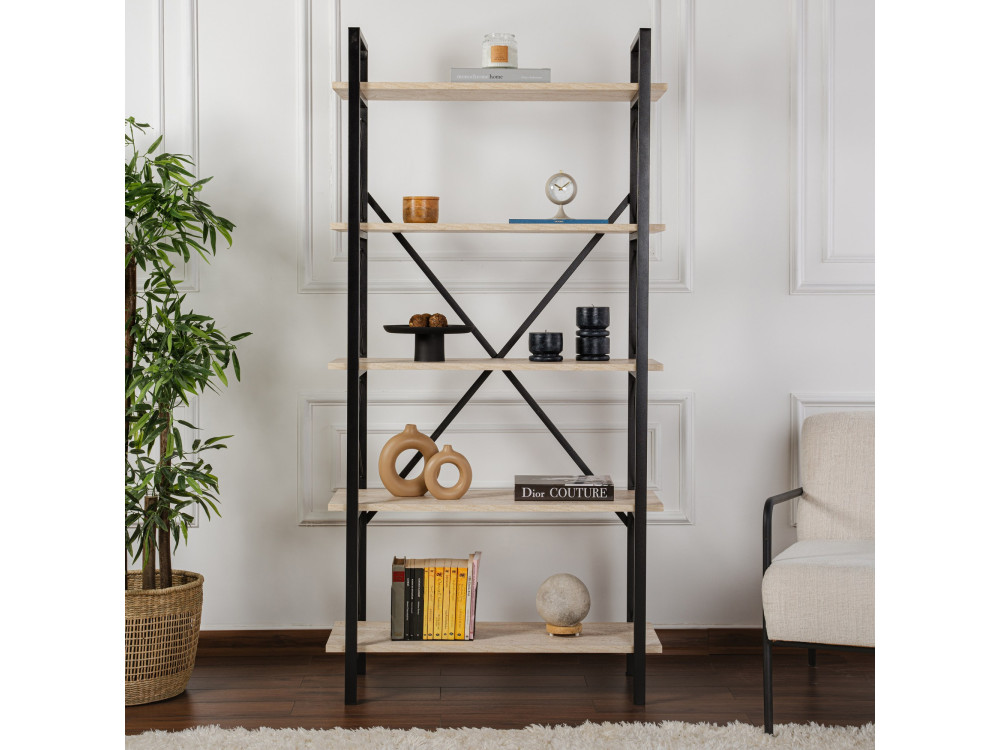 Libreria in legno "Elysian" - 90 x 33 x 180 cm - Travertino nero