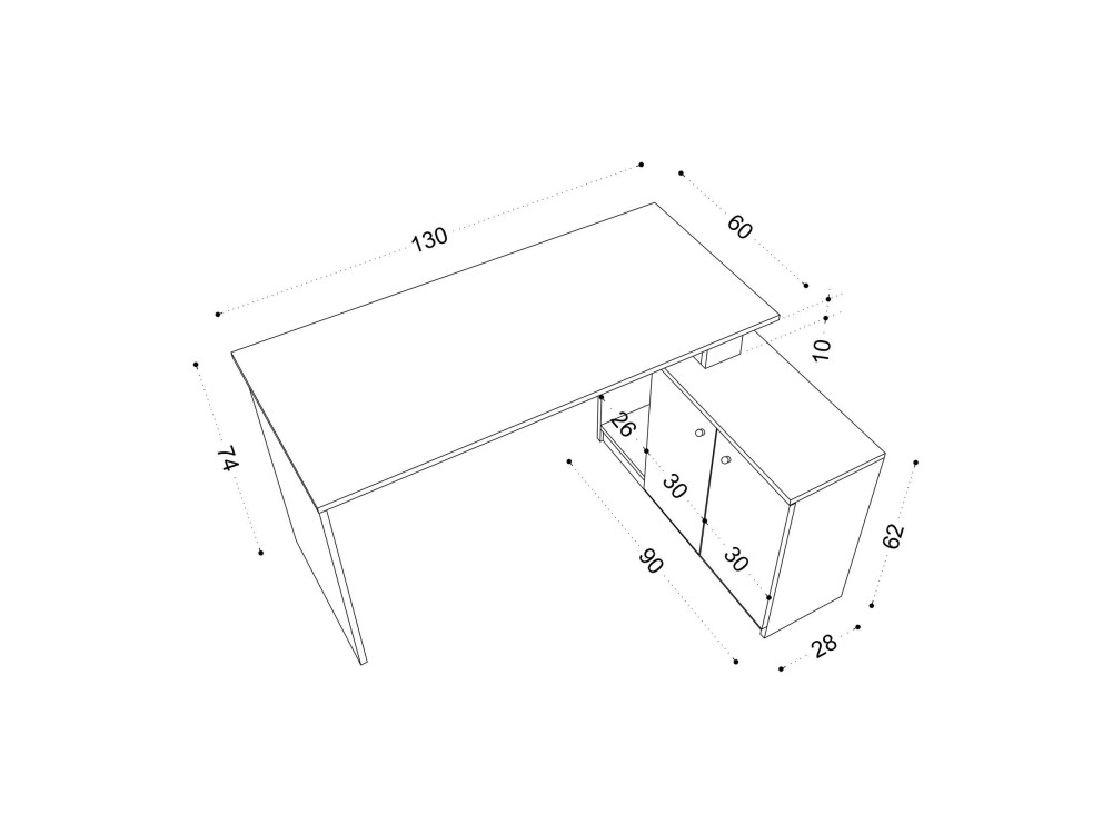 Bureau en bois "Basak" - 130 x 60 x 74 cm - Bianco