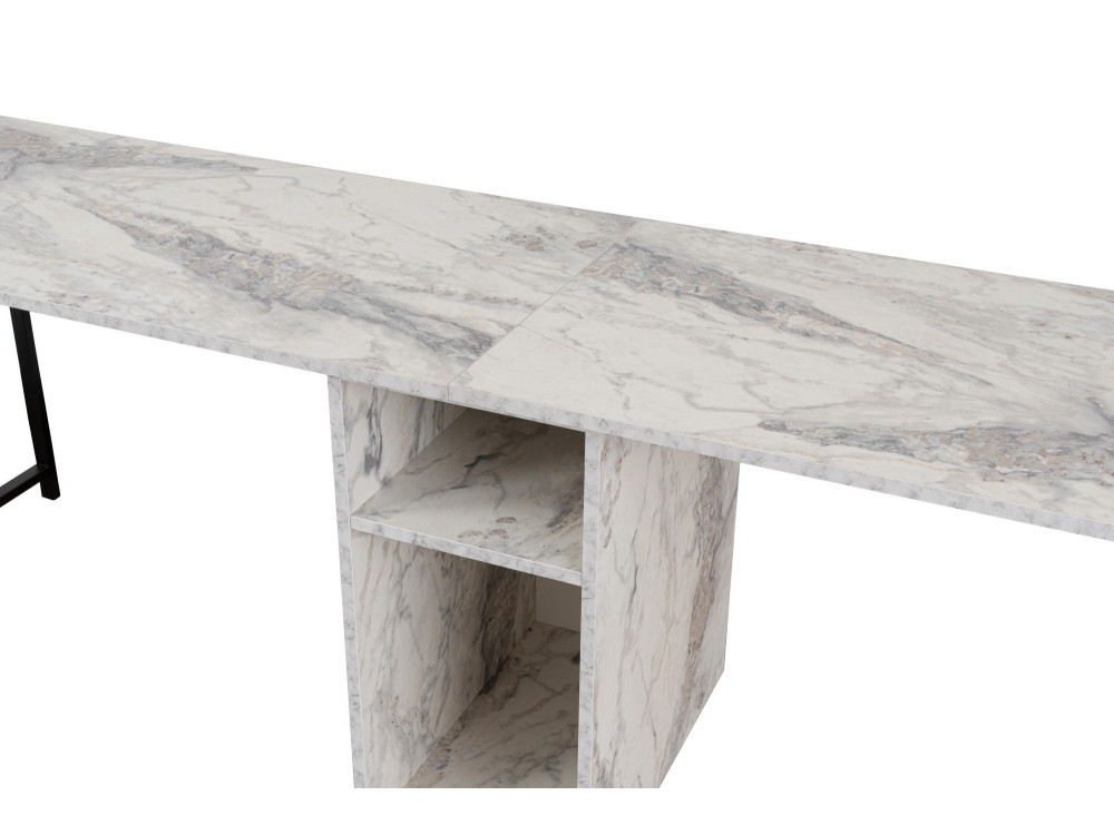 Scrivania doppia "Twin" con 2 ripiani in legno - 240 x 60 x 74 cm - Bianco marmorizzato