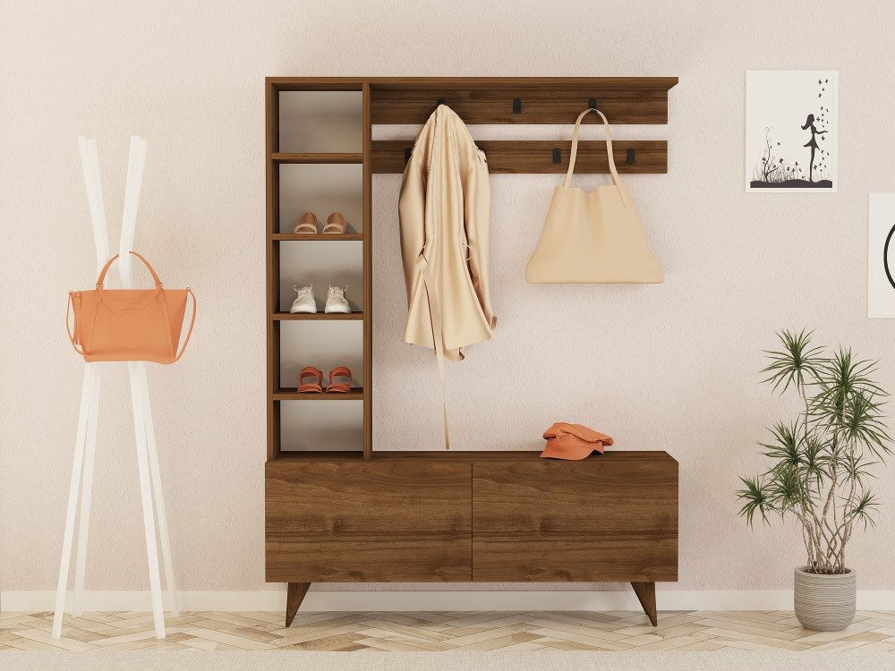 Mobile da ingresso in legno "Hale" - 120 x 32 x 161 cm - Noce