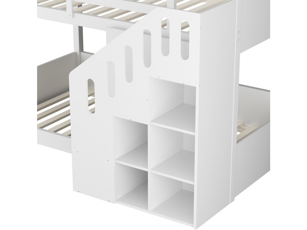 Letto a castello in legno con scaletta e contenitori "Léana" - 90 x 190 cm - Bianco