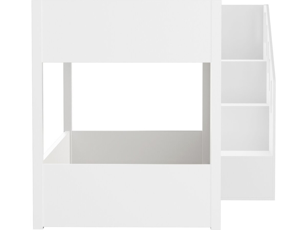 Letto a castello in legno con scaletta e contenitori "Léana" - 90 x 190 cm - Bianco