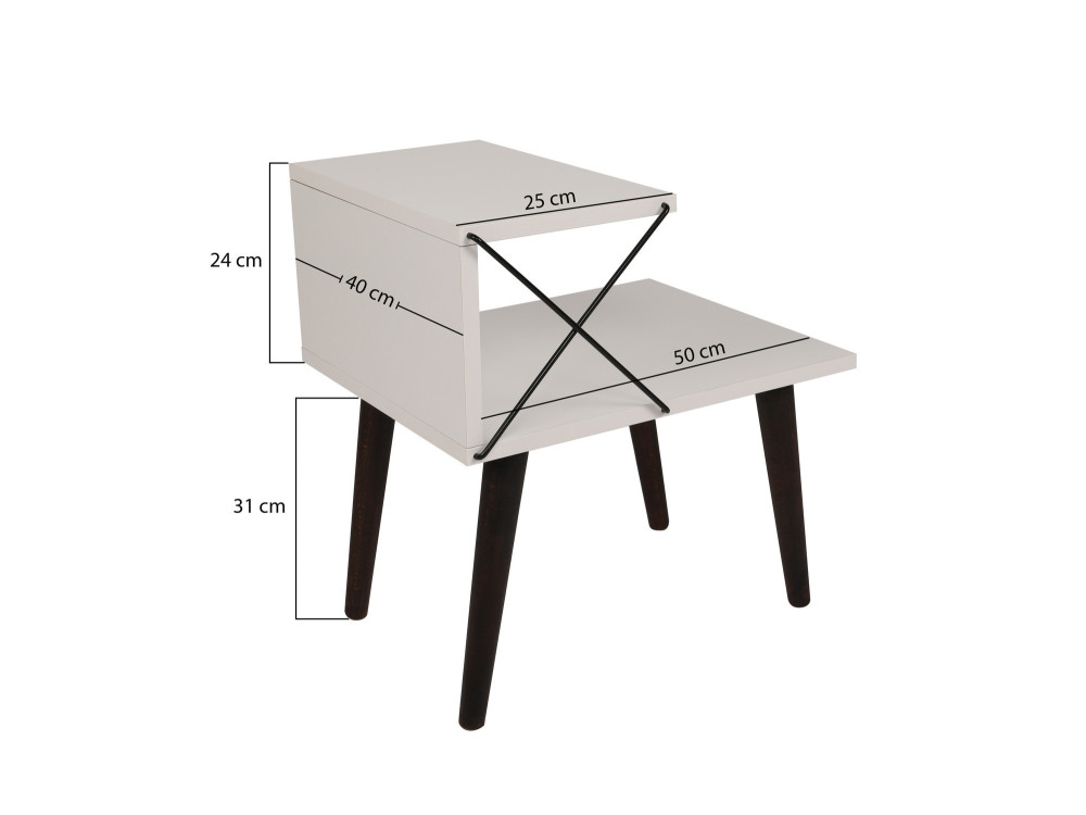Comodino in legno "Cross" 50 x 40 x 55 cm - Bianco