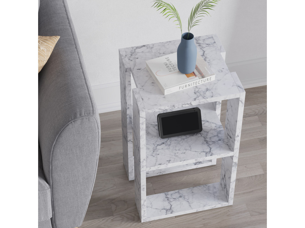 Comodino in legno "Lonie" 30 x 30 x 55 cm - marmo di Carrara