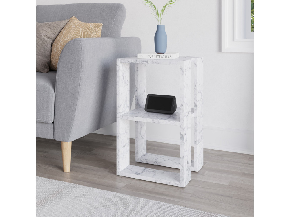 Comodino in legno "Lonie" 30 x 30 x 55 cm - marmo di Carrara