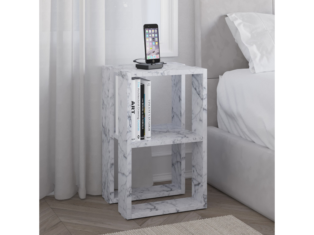 Comodino in legno "Lonie" 30 x 30 x 55 cm - marmo di Carrara