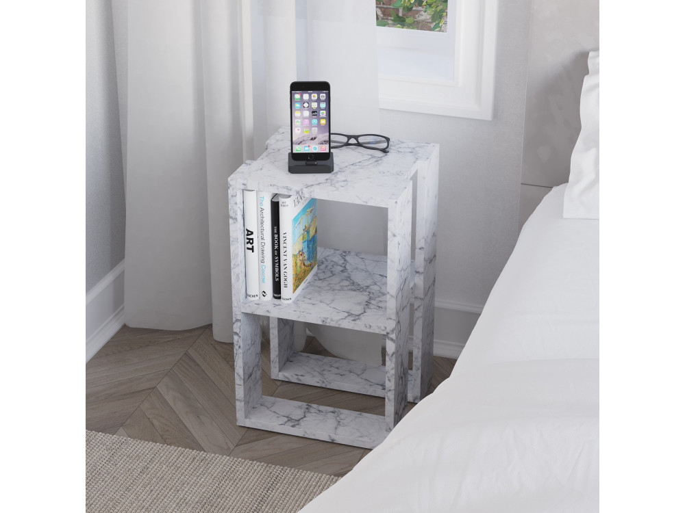 Comodino in legno "Lonie" 30 x 30 x 55 cm - marmo di Carrara