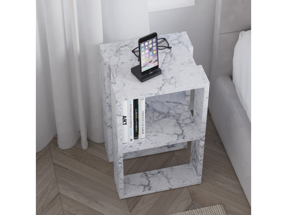 Comodino in legno "Lonie" 30 x 30 x 55 cm - marmo di Carrara