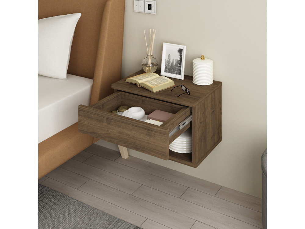 Comodino in legno "Ribes" - 45 x 32 x 29 cm - Marrone