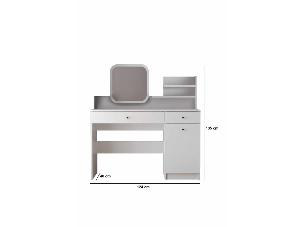 Comodino "Harmony Square" con specchio quadrato in legno - 124 x 40 x 135 cm - Bianco