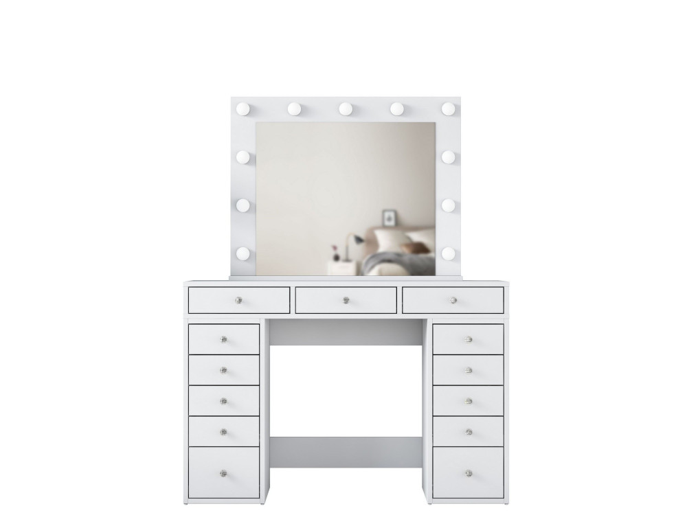 Comodino "Sirma" con specchio in legno - 120 x 44 x 82 cm - Bianco