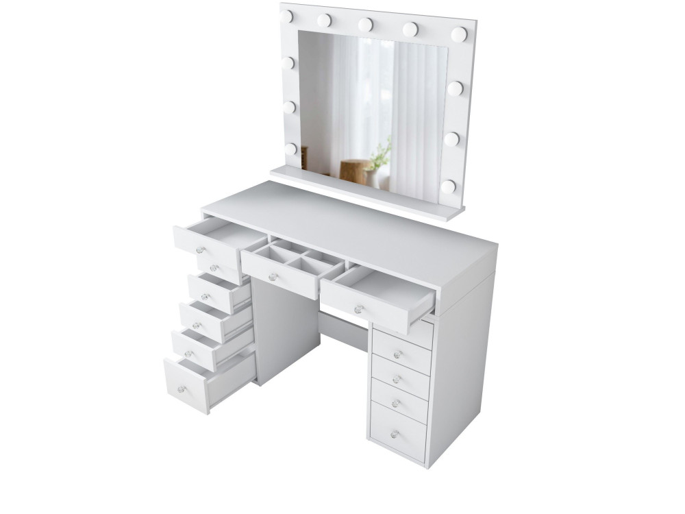 Comodino "Sirma" con specchio in legno - 120 x 44 x 82 cm - Bianco