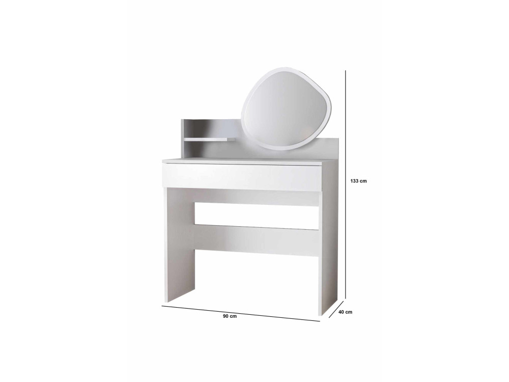 Comò "Harmony Mini Amorphous" con specchio in legno - 90 x 40 x 133 cm - Bianco