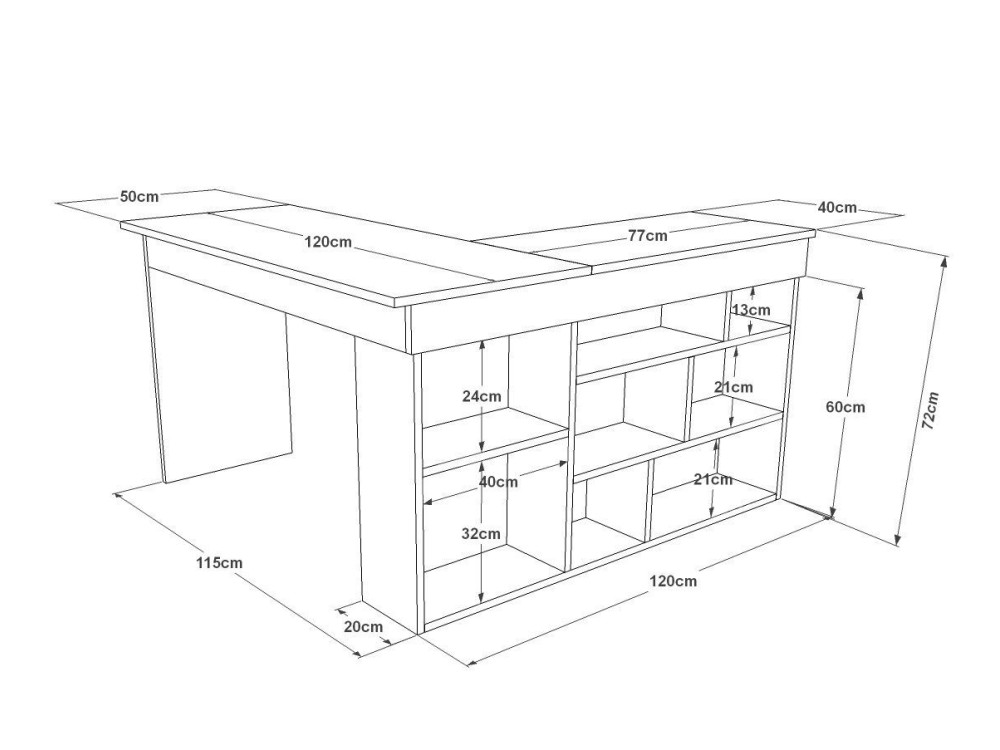 Scrivania in legno "CT5" - 129 x 120 x 72 cm - Pino atlantico bianco