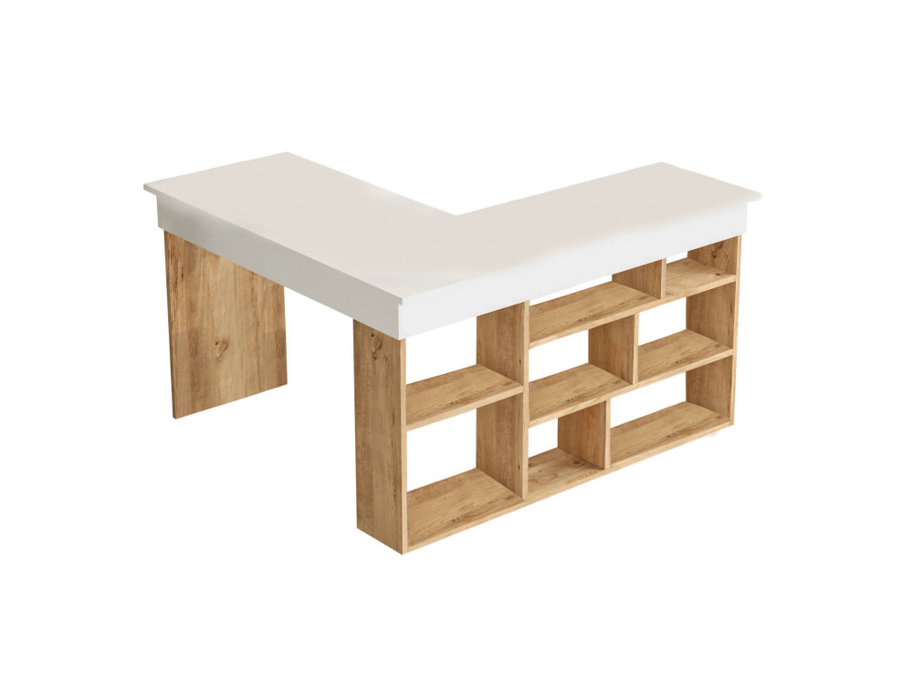 Scrivania in legno "CT5" - 129 x 120 x 72 cm - Pino atlantico bianco