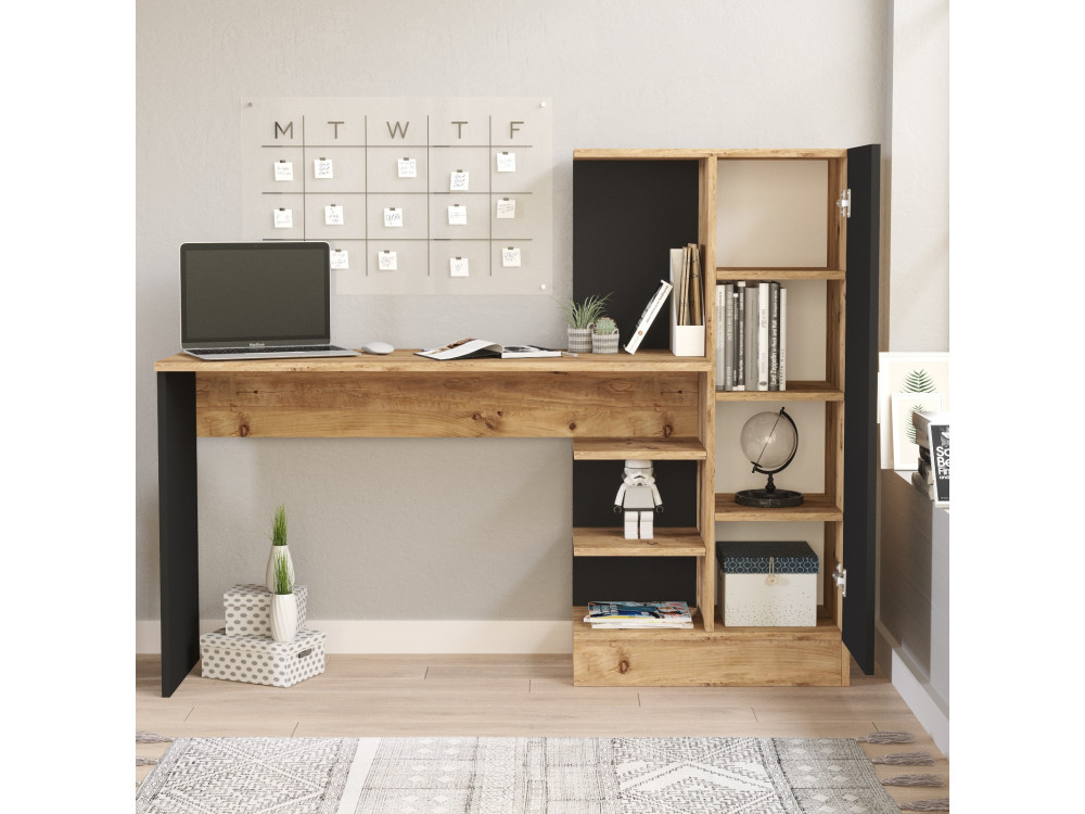 Scrivania in legno "CT2" - 152 x 40 x 120 cm - Pino Atlantico Nero