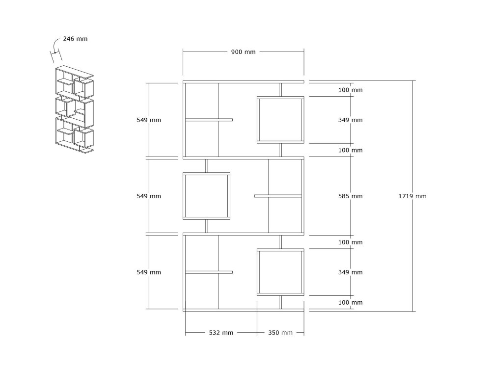 Libreria in legno "Icardi" - 90 x 24 x 171 cm - Pino atlantico antracite
