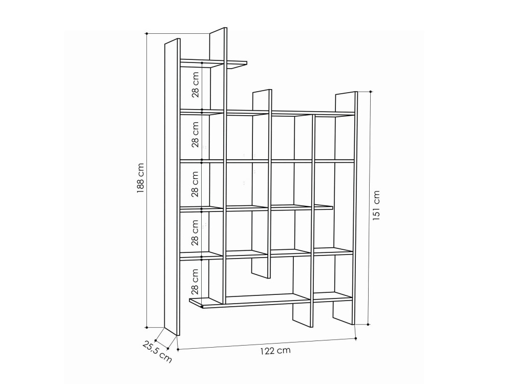 Libreria in legno "Manco" - 122 x 25 x 188 cm - Rovere
