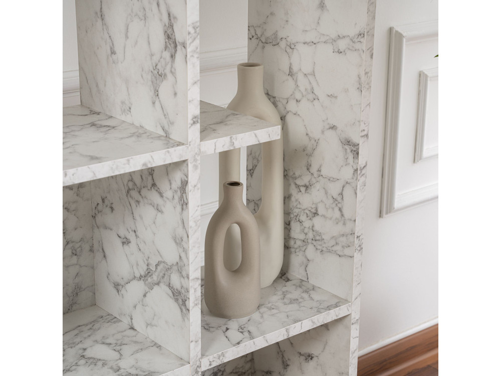 Libreria in legno "Manco" - 122 x 25 x 188 cm - Bianco marmorizzato