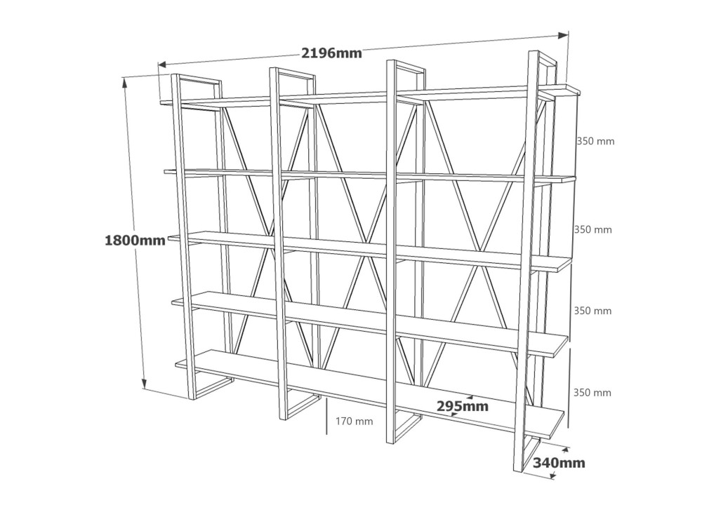 Libreria in legno "ML4" - 219 x 34 x 180 cm - Pino atlantico
