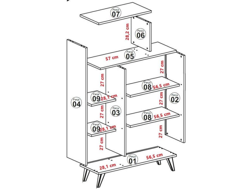 Libreria in legno "Form" 90 x 32 x 132 cm - Noce