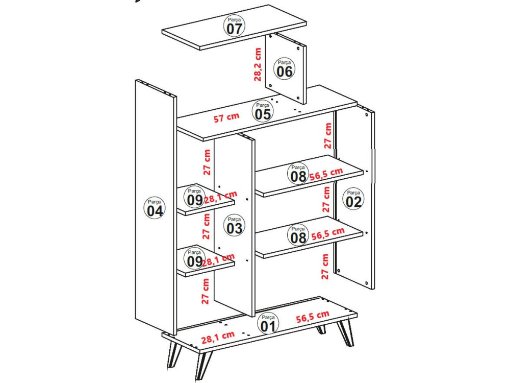 Mobiletto in legno con ripiano "Form" - 90 x 32 x 132 cm - Bianco