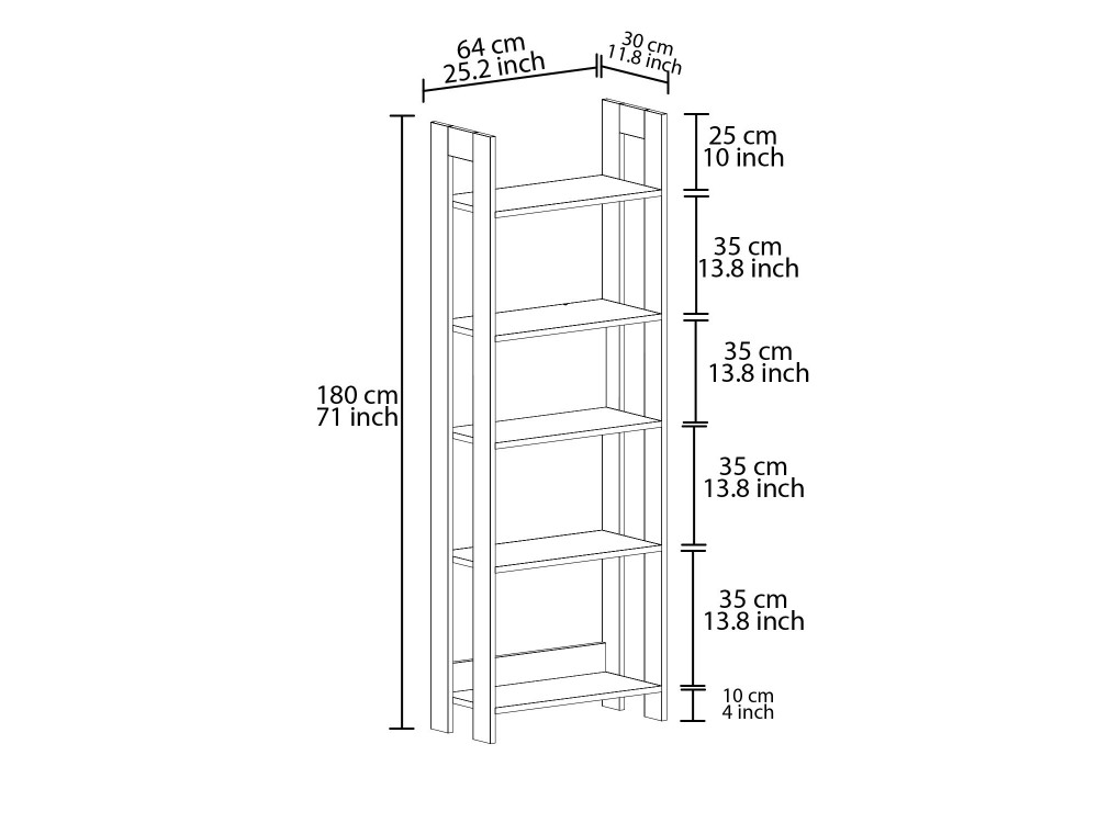 Libreria in legno "Country" - 64 x 30 x 180 cm - Marrone