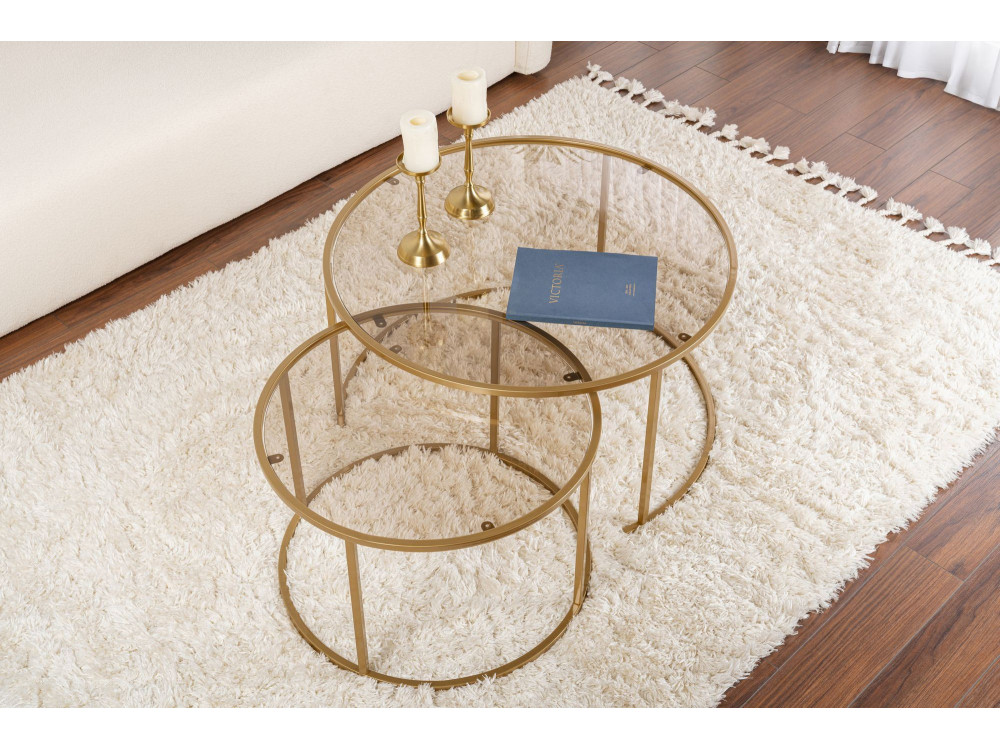 Set di 2 tavolini in metallo "Aurum" - 80 x 80 x 43 cm - Oro Bronzo