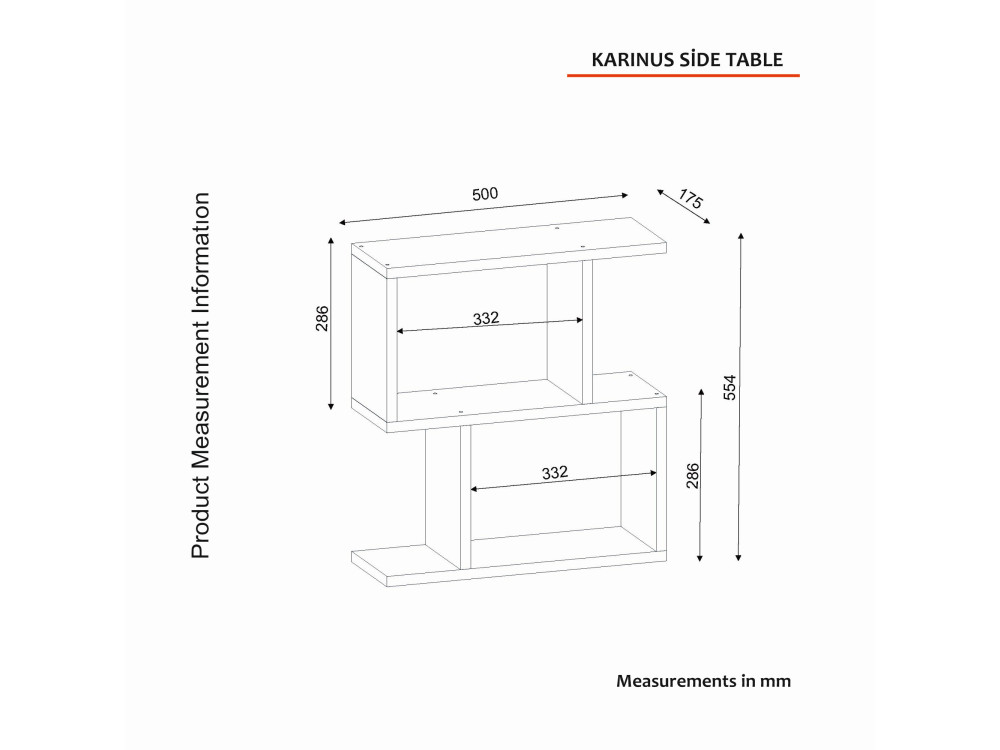 Tavolino in legno "Karinus" - 50 x 17 x 55 cm - Bianco