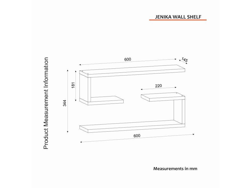 Scaffale da parete in legno "Jenika" - 60 x 14 x 18 cm - Bianco