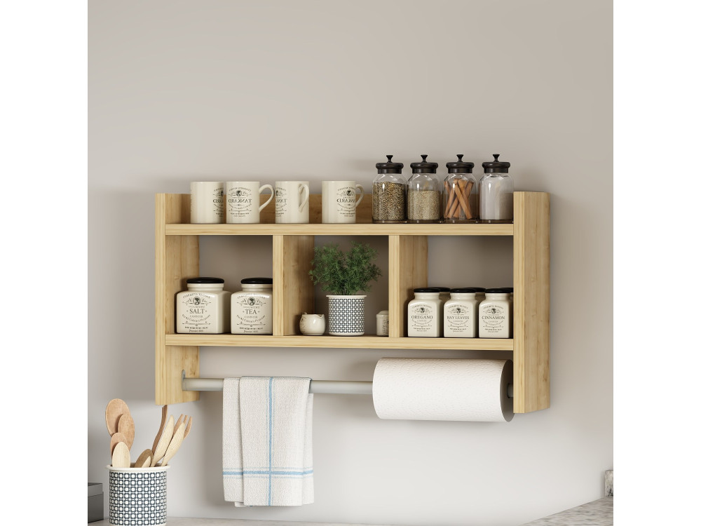Mensola da parete in legno "Asya" - 63 x 14 x 35 cm - Beige