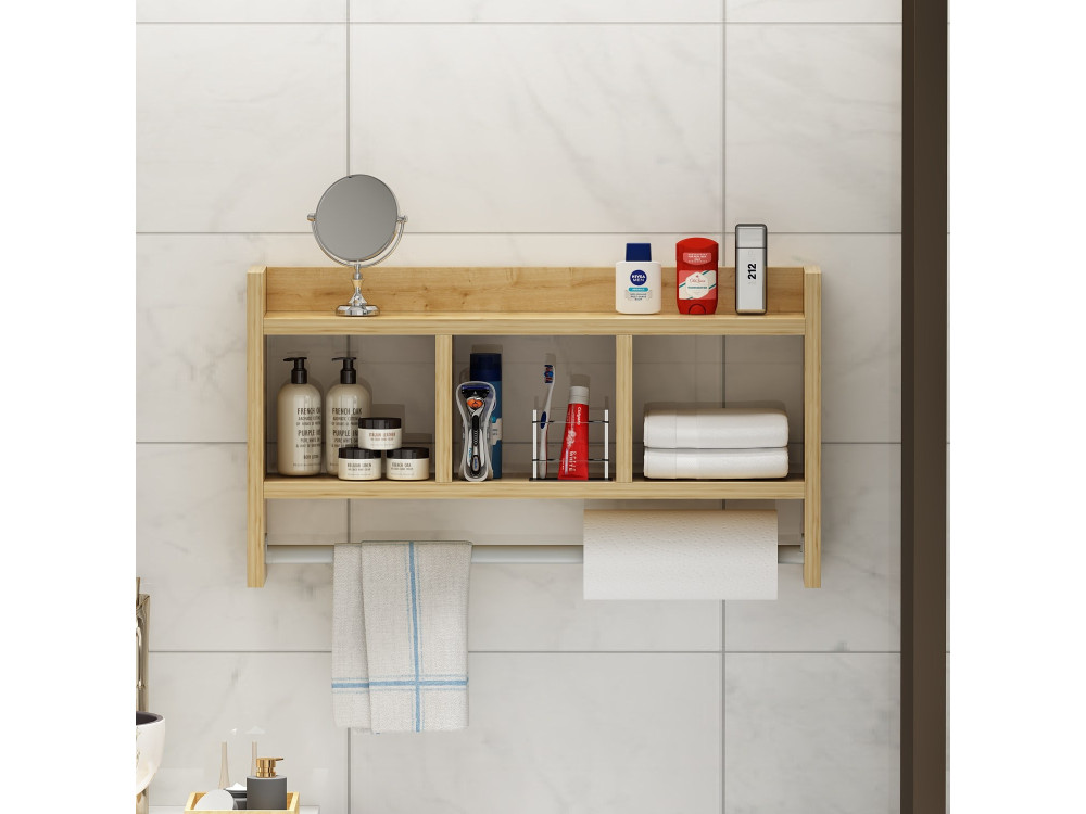 Mensola da parete in legno "Asya" - 63 x 14 x 35 cm - Beige