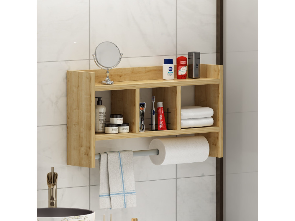 Mensola da parete in legno "Asya" - 63 x 14 x 35 cm - Beige