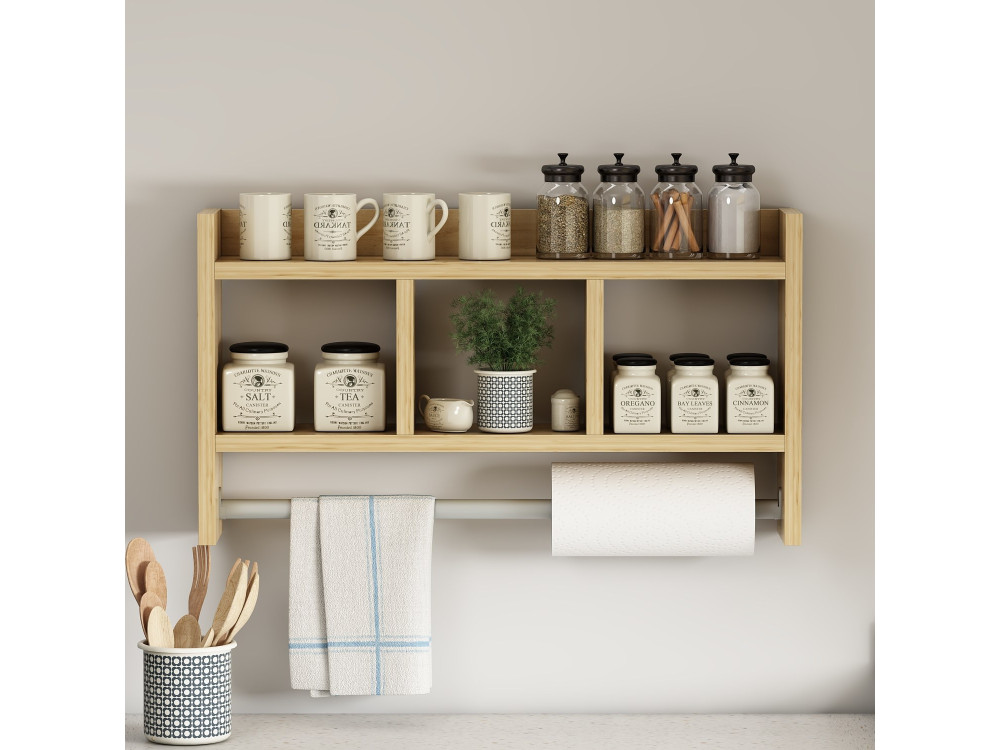 Mensola da parete in legno "Asya" - 63 x 14 x 35 cm - Beige