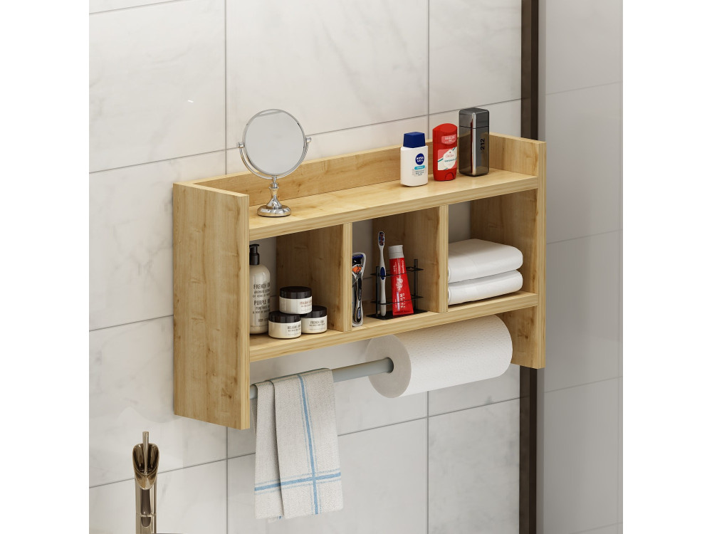 Mensola da parete in legno "Asya" - 63 x 14 x 35 cm - Beige