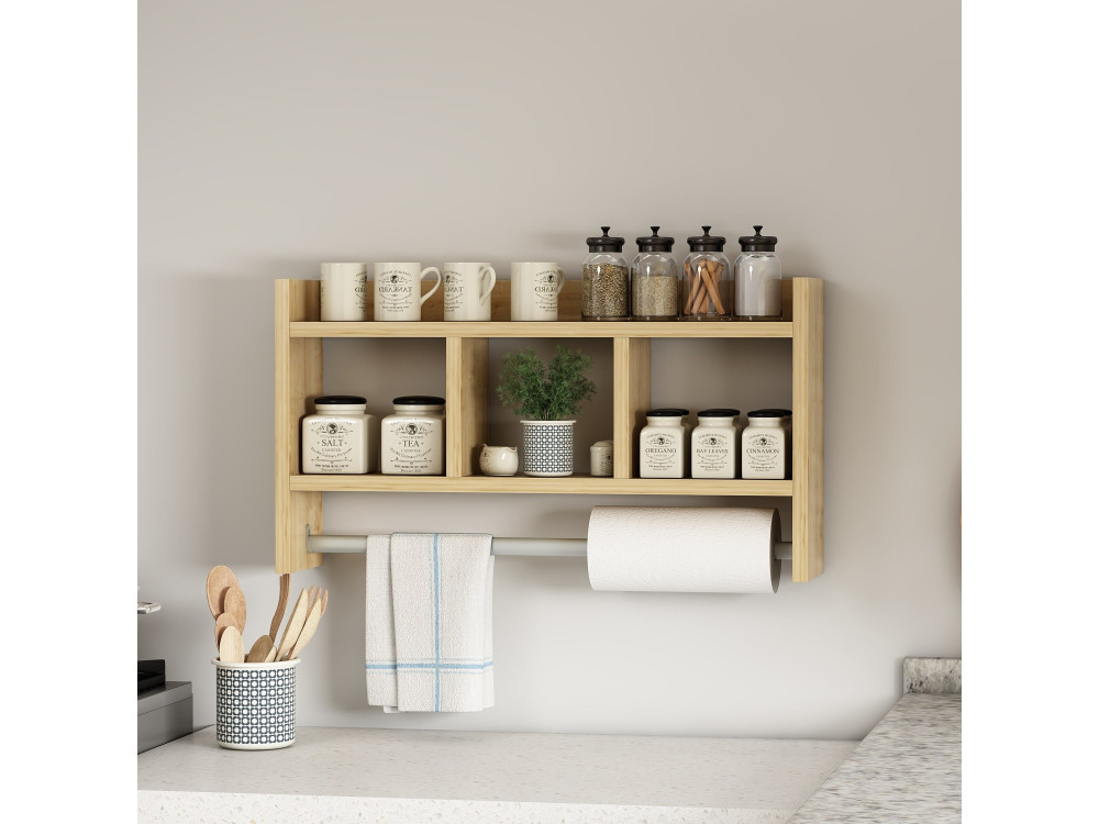 Mensola da parete in legno "Asya" - 63 x 14 x 35 cm - Beige
