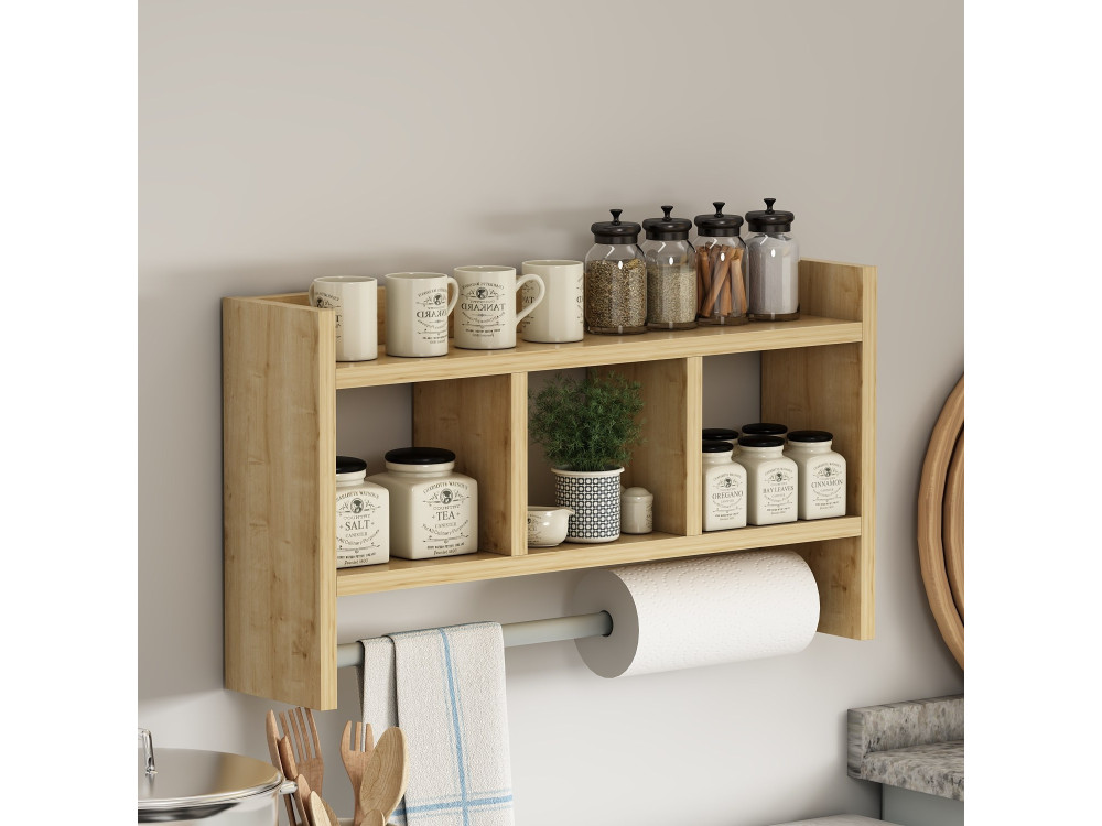 Mensola da parete in legno "Asya" - 63 x 14 x 35 cm - Beige