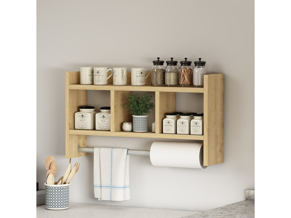 Mensola da parete in legno "Asya" - 63 x 14 x 35 cm - Beige