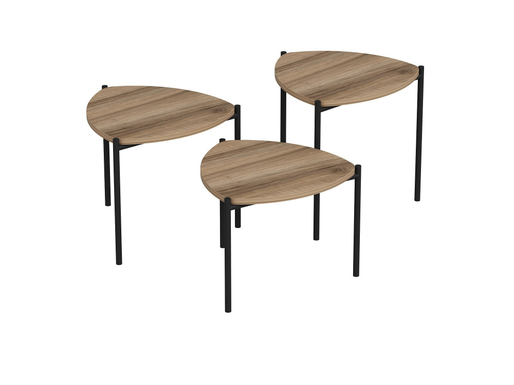 Set di 3 tavolini in legno "Lenny" - 45 x 45 x 45 cm - Marrone