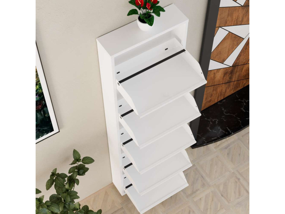 Scarpiera in metallo "Ayse" - 50 x 15 x 169 cm - Bianco