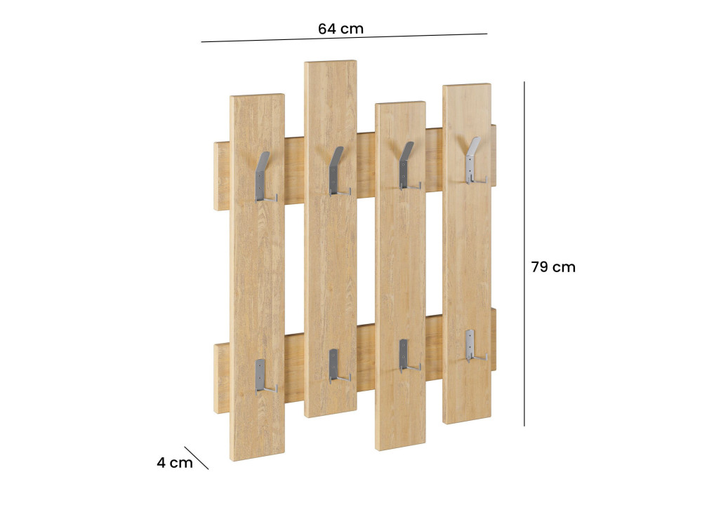 Appendiabiti da parete in legno "Wave" - 64 x 4 x 79 cm - Beige